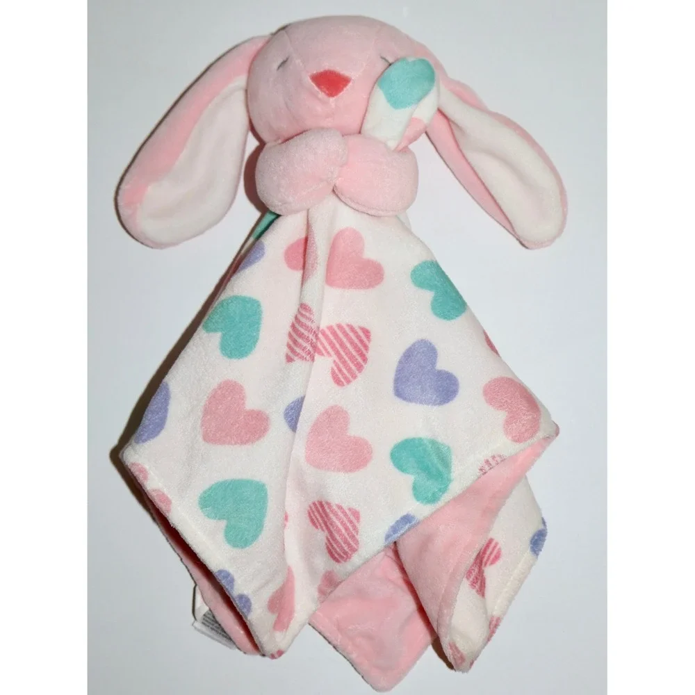 Carters Pink Bunny Rabbit Hearts Security Blanket Lovey Plush Fleece 13x13